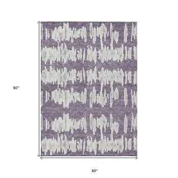 5' X 8' Purple And Gray Striped Washable Indoor Outdoor Area Rug