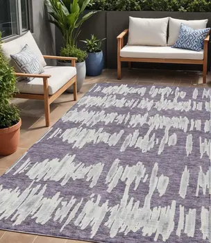 5' X 8' Purple And Gray Striped Washable Indoor Outdoor Area Rug
