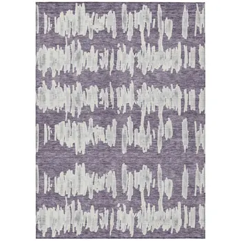 5' X 8' Purple And Gray Striped Washable Indoor Outdoor Area Rug