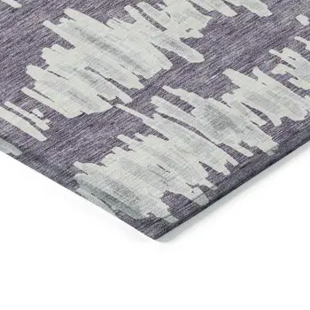 5' X 8' Purple And Gray Striped Washable Indoor Outdoor Area Rug