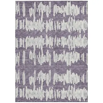 5' X 8' Purple And Gray Striped Washable Indoor Outdoor Area Rug