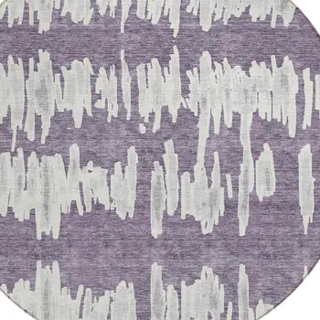 8' Purple And Gray Round Striped Washable Indoor Outdoor Area Rug