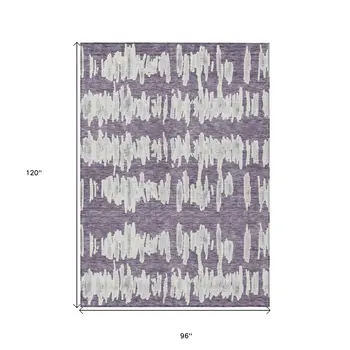 8' X 10' Purple And Gray Striped Washable Indoor Outdoor Area Rug