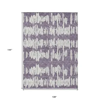 9' X 12' Purple And Gray Striped Washable Indoor Outdoor Area Rug