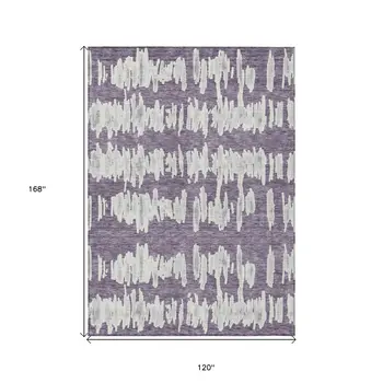 10' X 14' Purple And Gray Striped Washable Indoor Outdoor Area Rug