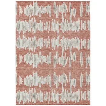 3' X 5' Salmon And Gray Striped Washable Indoor Outdoor Area Rug