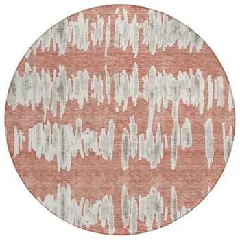 8' Salmon And Gray Round Striped Washable Indoor Outdoor Area Rug