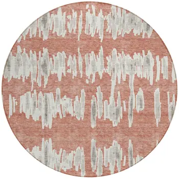 8' Salmon And Gray Round Striped Washable Indoor Outdoor Area Rug