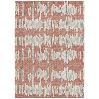 8' X 10' Salmon And Gray Striped Washable Indoor Outdoor Area Rug