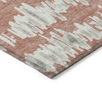 8' X 10' Salmon And Gray Striped Washable Indoor Outdoor Area Rug