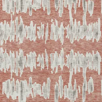 8' X 10' Salmon And Gray Striped Washable Indoor Outdoor Area Rug