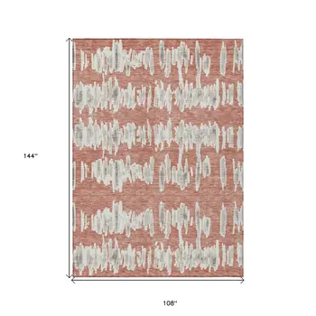 9' X 12' Salmon And Gray Striped Washable Indoor Outdoor Area Rug