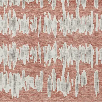 9' X 12' Salmon And Gray Striped Washable Indoor Outdoor Area Rug