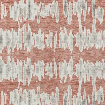 10' X 14' Salmon And Gray Striped Washable Indoor Outdoor Area Rug