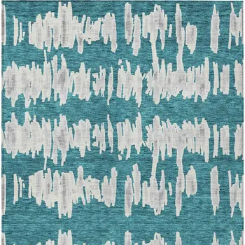 3' X 5' Teal Blue And Gray Striped Washable Indoor Outdoor Area Rug