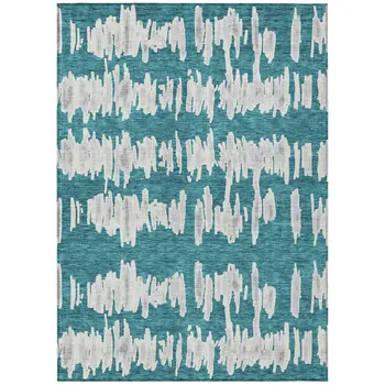 3' X 5' Teal Blue And Gray Striped Washable Indoor Outdoor Area Rug