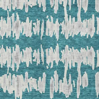 10' X 14' Teal Blue And Gray Striped Washable Indoor Outdoor Area Rug