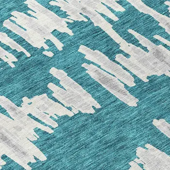 10' X 14' Teal Blue And Gray Striped Washable Indoor Outdoor Area Rug