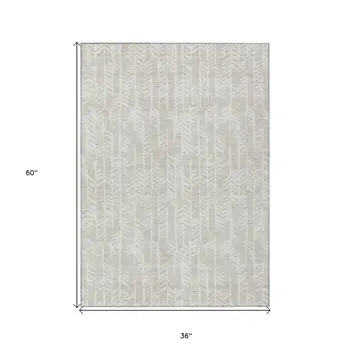 3' X 5' Beige And Ivory Tribal Washable Indoor Outdoor Area Rug