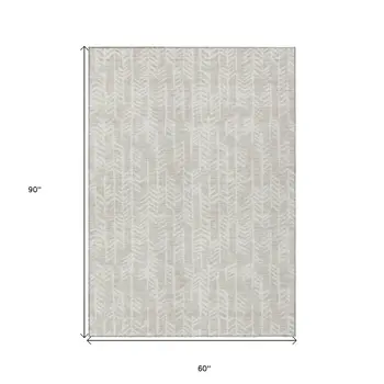 5' X 8' Beige And Ivory Tribal Washable Indoor Outdoor Area Rug