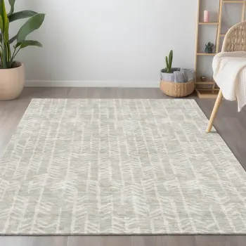 5' X 8' Beige And Ivory Tribal Washable Indoor Outdoor Area Rug