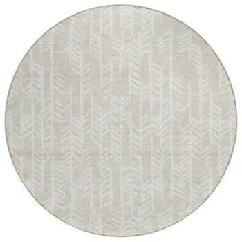 8' Beige And Ivory Round Tribal Washable Indoor Outdoor Area Rug