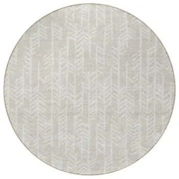 8' Beige And Ivory Round Tribal Washable Indoor Outdoor Area Rug