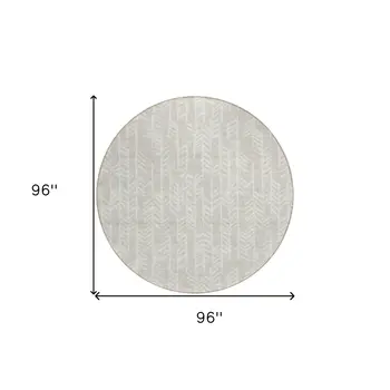 8' Beige And Ivory Round Tribal Washable Indoor Outdoor Area Rug