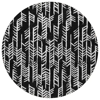 8' Black And Ivory Round Tribal Washable Indoor Outdoor Area Rug