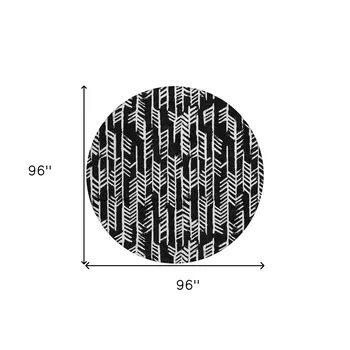 8' Black And Ivory Round Tribal Washable Indoor Outdoor Area Rug