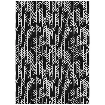 9' X 12' Black And Ivory Tribal Washable Indoor Outdoor Area Rug