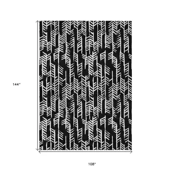 9' X 12' Black And Ivory Tribal Washable Indoor Outdoor Area Rug