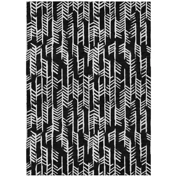 9' X 12' Black And Ivory Tribal Washable Indoor Outdoor Area Rug