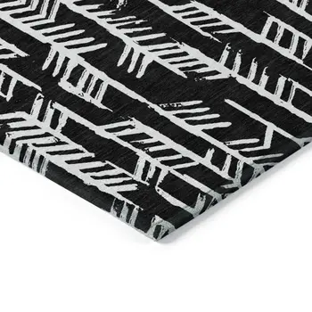 9' X 12' Black And Ivory Tribal Washable Indoor Outdoor Area Rug