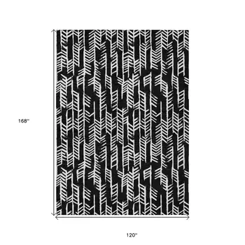 10' X 14' Black And Ivory Tribal Washable Indoor Outdoor Area Rug