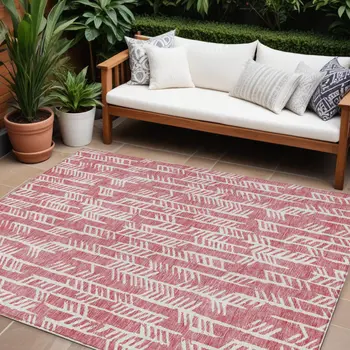 8' X 10' Blush And Ivory Tribal Washable Indoor Outdoor Area Rug