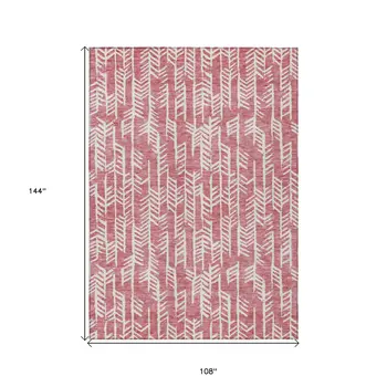 9' X 12' Blush And Ivory Tribal Washable Indoor Outdoor Area Rug