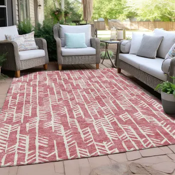 9' X 12' Blush And Ivory Tribal Washable Indoor Outdoor Area Rug