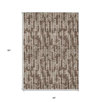 3' X 5' Brown And Beige Tribal Washable Indoor Outdoor Area Rug