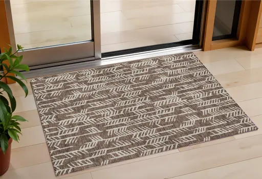 3' X 5' Brown And Beige Tribal Washable Indoor Outdoor Area Rug