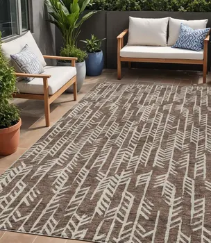 5' X 8' Brown And Beige Tribal Washable Indoor Outdoor Area Rug