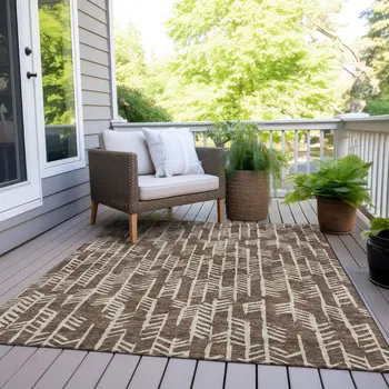 9' X 12' Brown And Beige Tribal Washable Indoor Outdoor Area Rug
