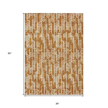 3' X 5' Copper And Ivory Tribal Washable Indoor Outdoor Area Rug