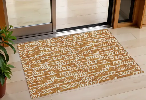 3' X 5' Copper And Ivory Tribal Washable Indoor Outdoor Area Rug
