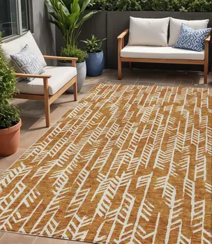 5' X 8' Copper And Ivory Tribal Washable Indoor Outdoor Area Rug