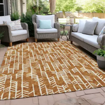5' X 8' Copper And Ivory Tribal Washable Indoor Outdoor Area Rug