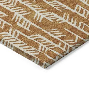 5' X 8' Copper And Ivory Tribal Washable Indoor Outdoor Area Rug