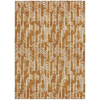 9' X 12' Copper And Ivory Tribal Washable Indoor Outdoor Area Rug