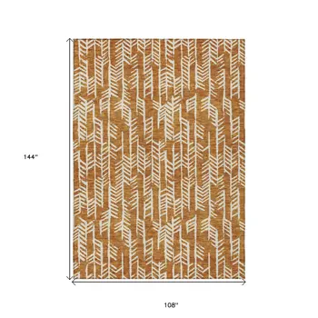 9' X 12' Copper And Ivory Tribal Washable Indoor Outdoor Area Rug