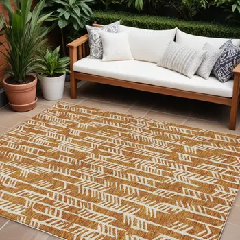 10' X 14' Copper And Ivory Tribal Washable Indoor Outdoor Area Rug